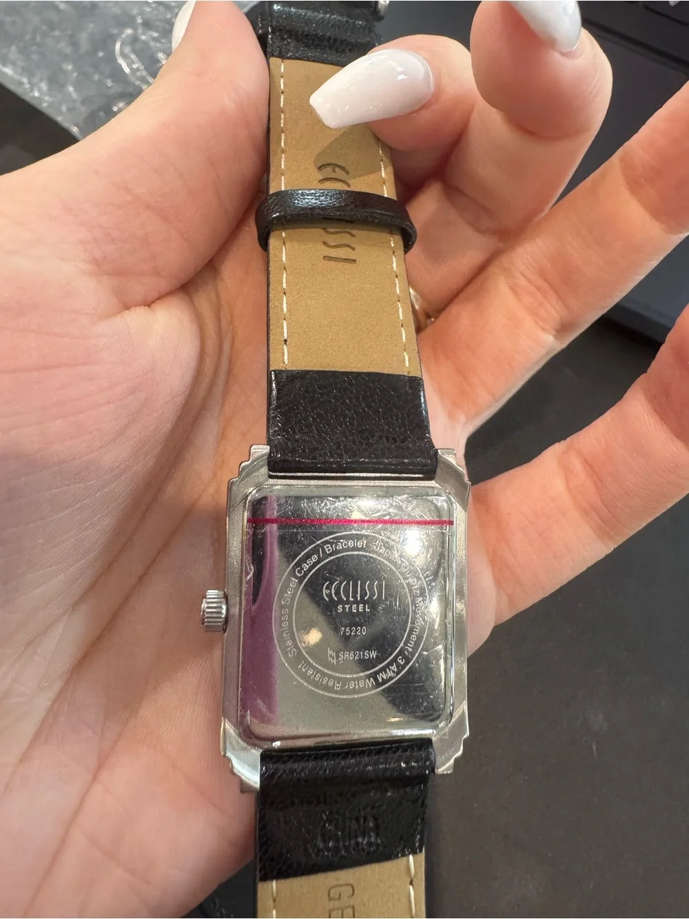 New Vintage Ecclissi Silver Rectangular Tank Watch with Black and White Dial